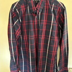 George Men's Casual Red and Black Checkered Shirt